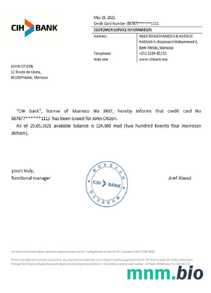 Maroko CIH bank przykład odniesienia w formatach Word i PDF